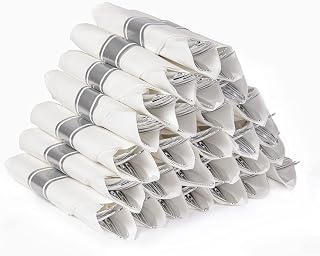 isfangco Pre Rolled Napkin and Cutlery Set - 30 Pack Heavy Duty Disposable Silver Plastic Silverware Include 30 Forks, 30 Knives, 30 Spoons, 30 Napkin for Parties, Weddings or Catering Event