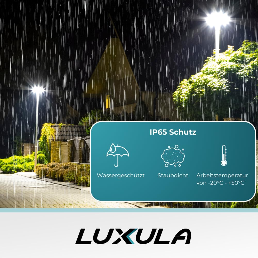 LUXULA LED Straßenlaterne 150W 4500K Neutralweiß, IP65 Außenleuchte für Mast- oder Wandmontage, wetterfeste Außenbeleuchtung für Hof, Parkplatz und Wege, robuste Straßenbeleuchtung Grau