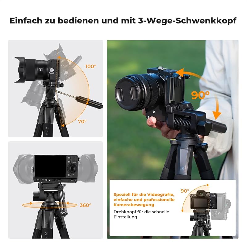 K&F CONCEPT S254A3 Könnyű Kamera Tripod 172cm, Telefontartóval és Táskával - 172 cm, With 2-in-1 holder