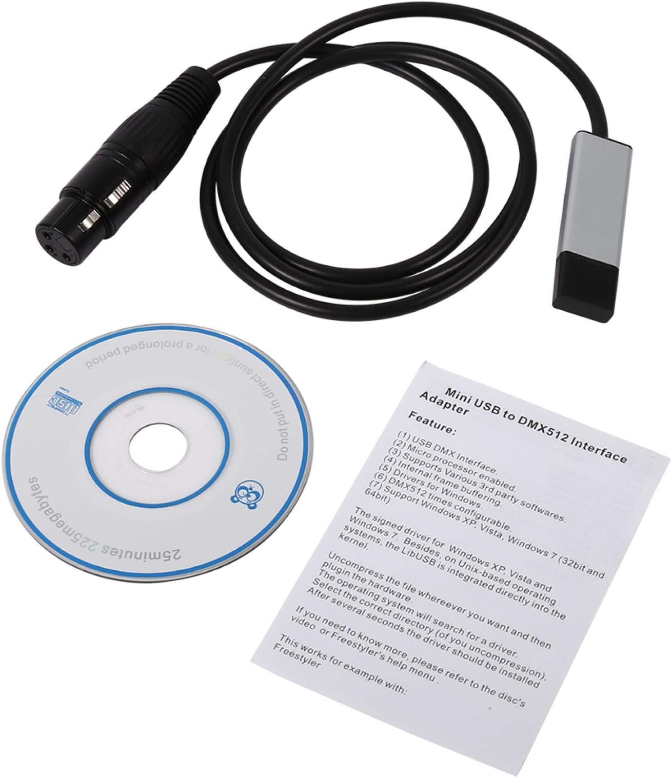 OUKENSUSB to DMX Controller, Mini USB to DMX Interface Adapter Controller DMX512 Computer Stage Lighting Controllers Dimmer
