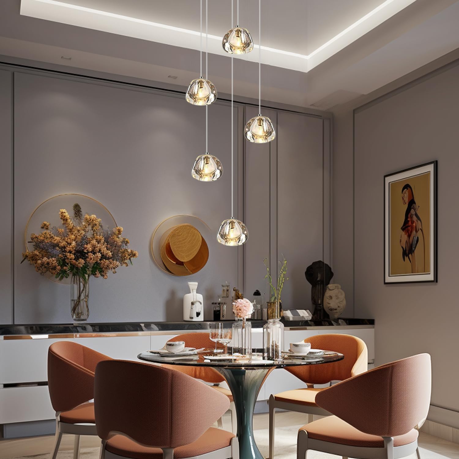 BDS lighting 6 palle di vetro rotante scale lungo lampadario blu duplex edificio grande
