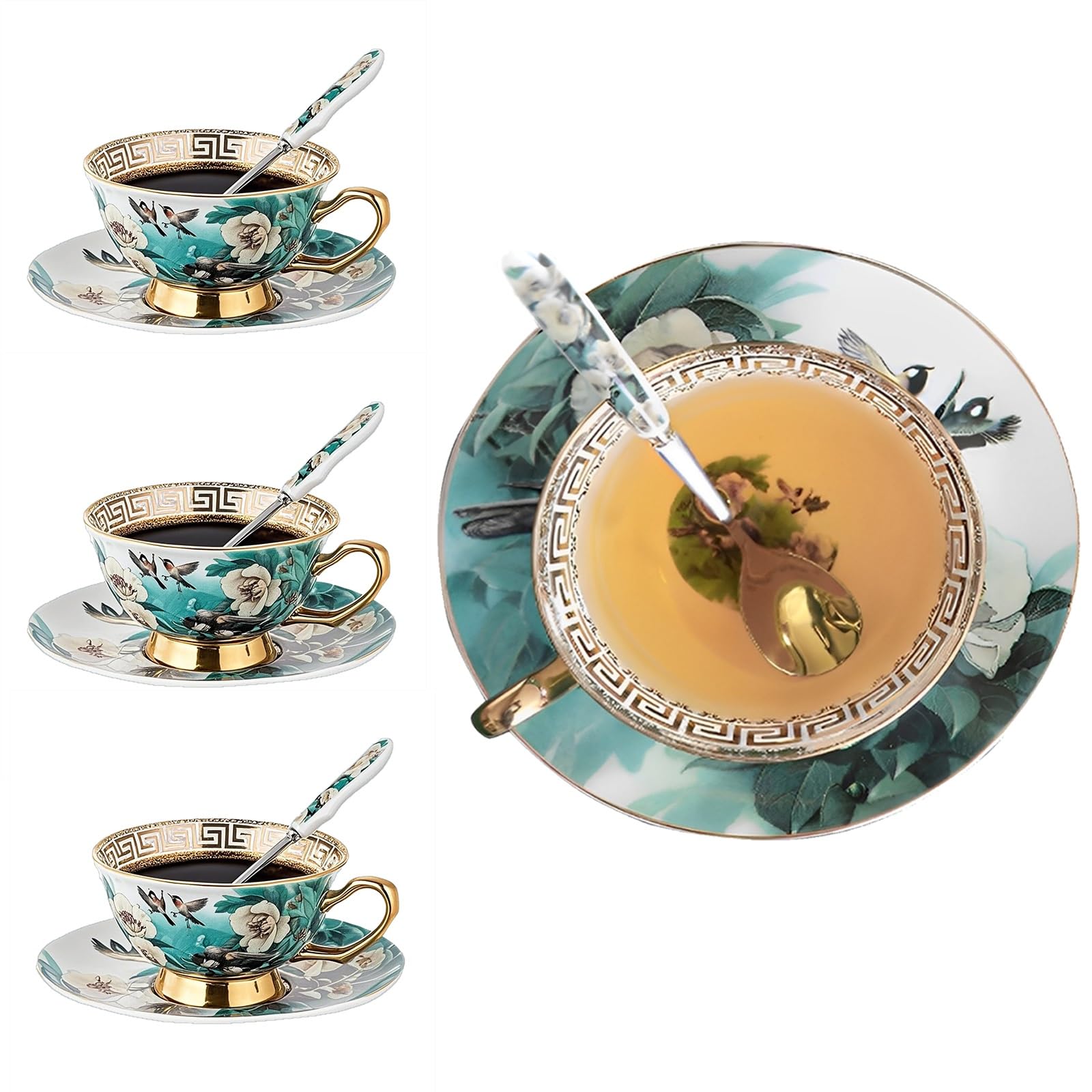 Zestaw spodków z europejskiej porcelany kostnej, zestaw spodków 4, zestaw popołudniowej herbaty nowe pudełko prezentowe z porcelany kostnej do domu, kuchni, biura (H-1)