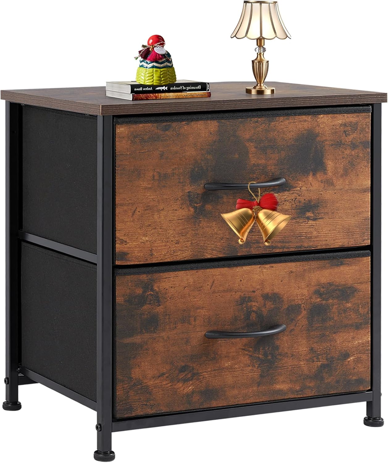 Nightstand, Drawer Dresser for Bedroom, 20" Height Small Dresser Night Stand with Adjustable Bedside Table Furniture End Table with 2 Fabric Drawers for Closet, Entryway, College Dorm M1(20"H x 18"W x x11.8"D) Brwon 1