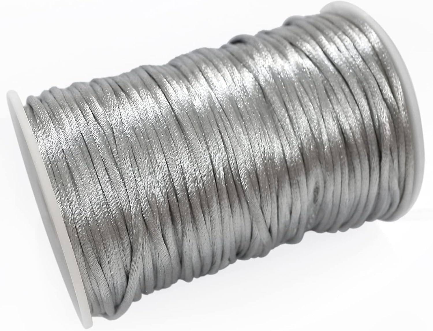 FQTANJU 2mm x 100 Yards Premium Quality Rattail Nylon Satin Cord Roll, Kumihimo Rattail,Chinese Knot, Silver - Image 2