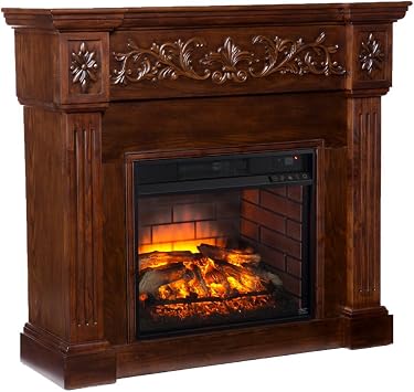 SEI Furniture Southern Enterprises Calvert Carved Electric Fireplace, Espresso Finish