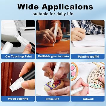 Refillable Touch-up Paint Markers 2Pcs/Pack 2mm, Opaque, Bullet Tips, Fine Empty Markers for Acrylic, Paint, Glue, Liquid Ink Perfect for Car Touch-Up, Furniture Repair, And Crafts
