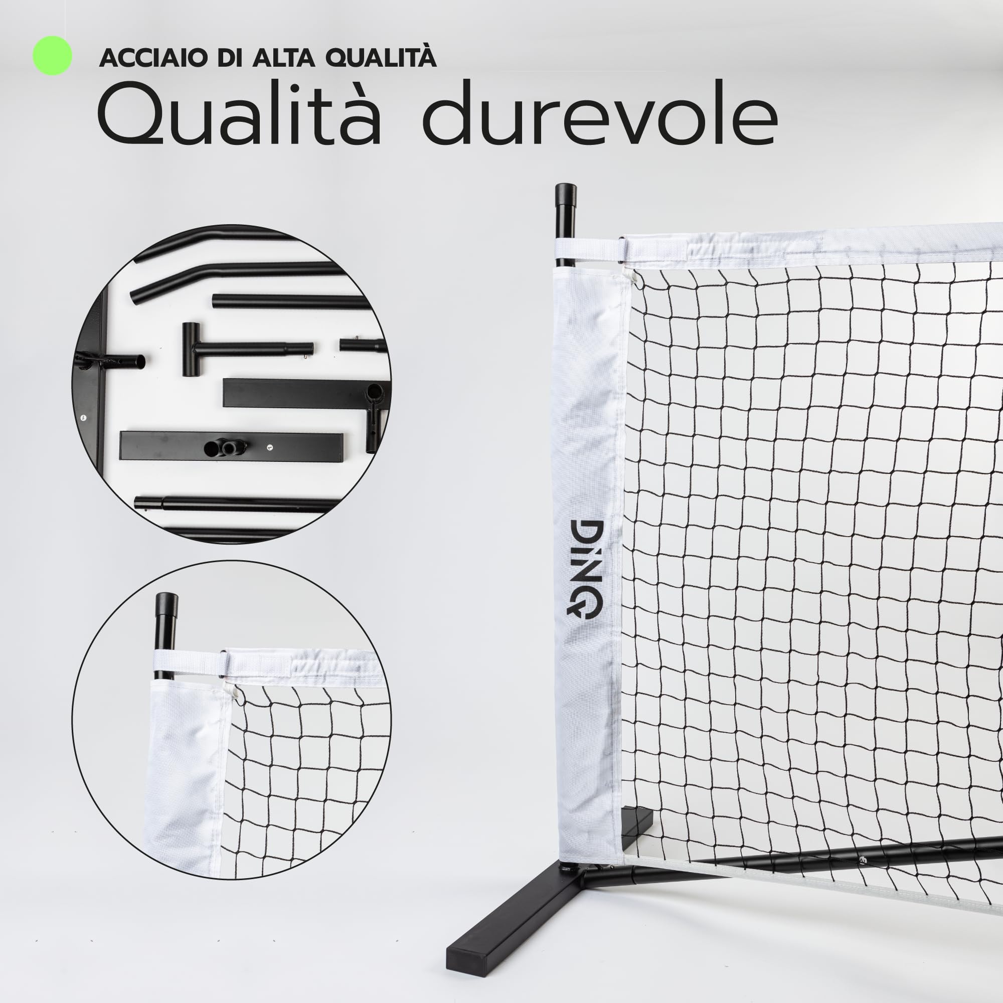 Rete da pickleball DINQ Rete da 1,5" in poliestere a 5 strati senza nodi Misura ufficiale 22 piedi Pali in fibra di vetro Portatile pronto all'uso Facile da trasportare con borsa per il trasporto