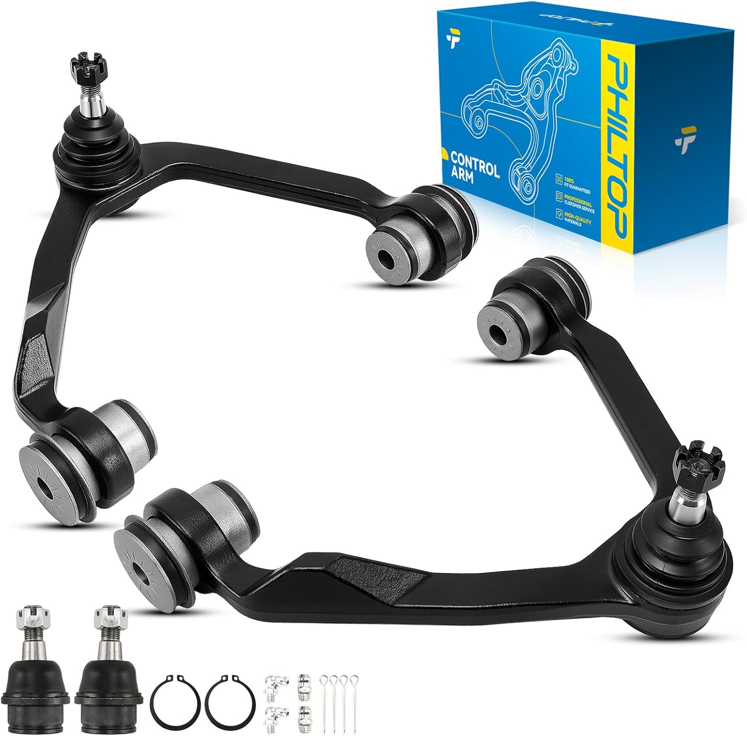 PHILTOP 4Pcs Front Suspension Kit Fit for F150 4WD 1997-2003, Expedition/Navigator/F250 4WD 1997-2002, F150 Heritage 2004,2 Upper Control Arms w/Ball Joint K8722T K8724T+2 Lower Ball Joints K8695T