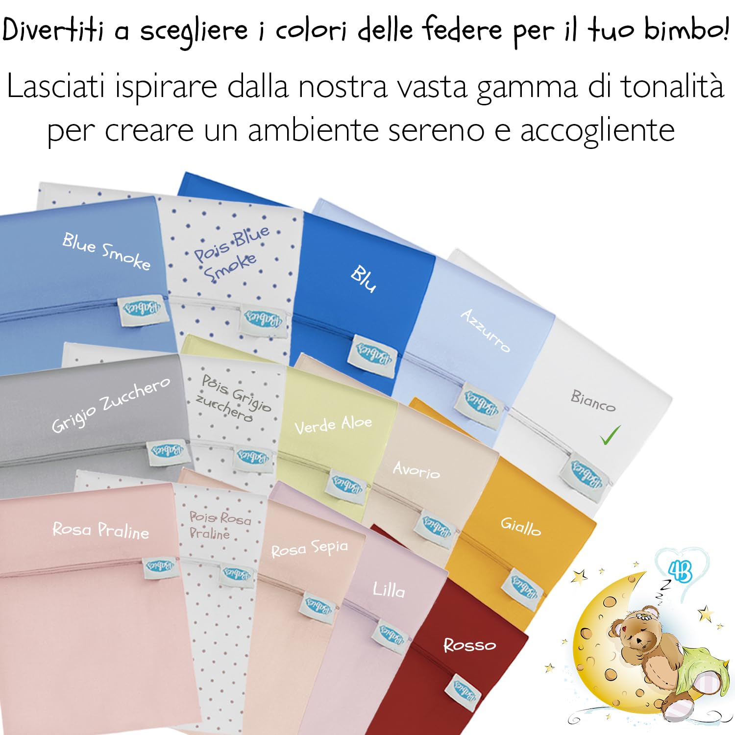 Federe Cuscino 50x30 Bambino Set 2 100% Puro Cotone Made in Italy Chiusura a Busta OEKO-TEX Bianco