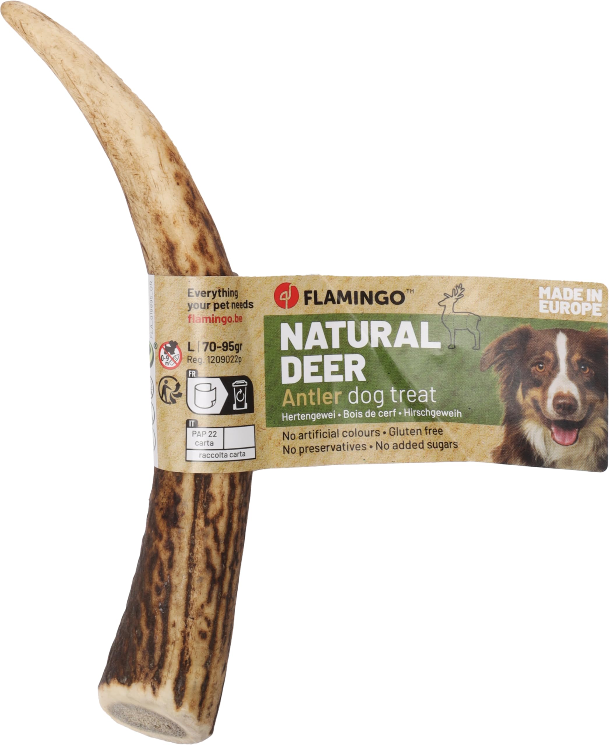 Flamingo Leckerli Hund – Snack Nature Hirschgeweih Hard – Größe L – 95g – natürlicher Kauartikel – Zahnpflege – aus Europa