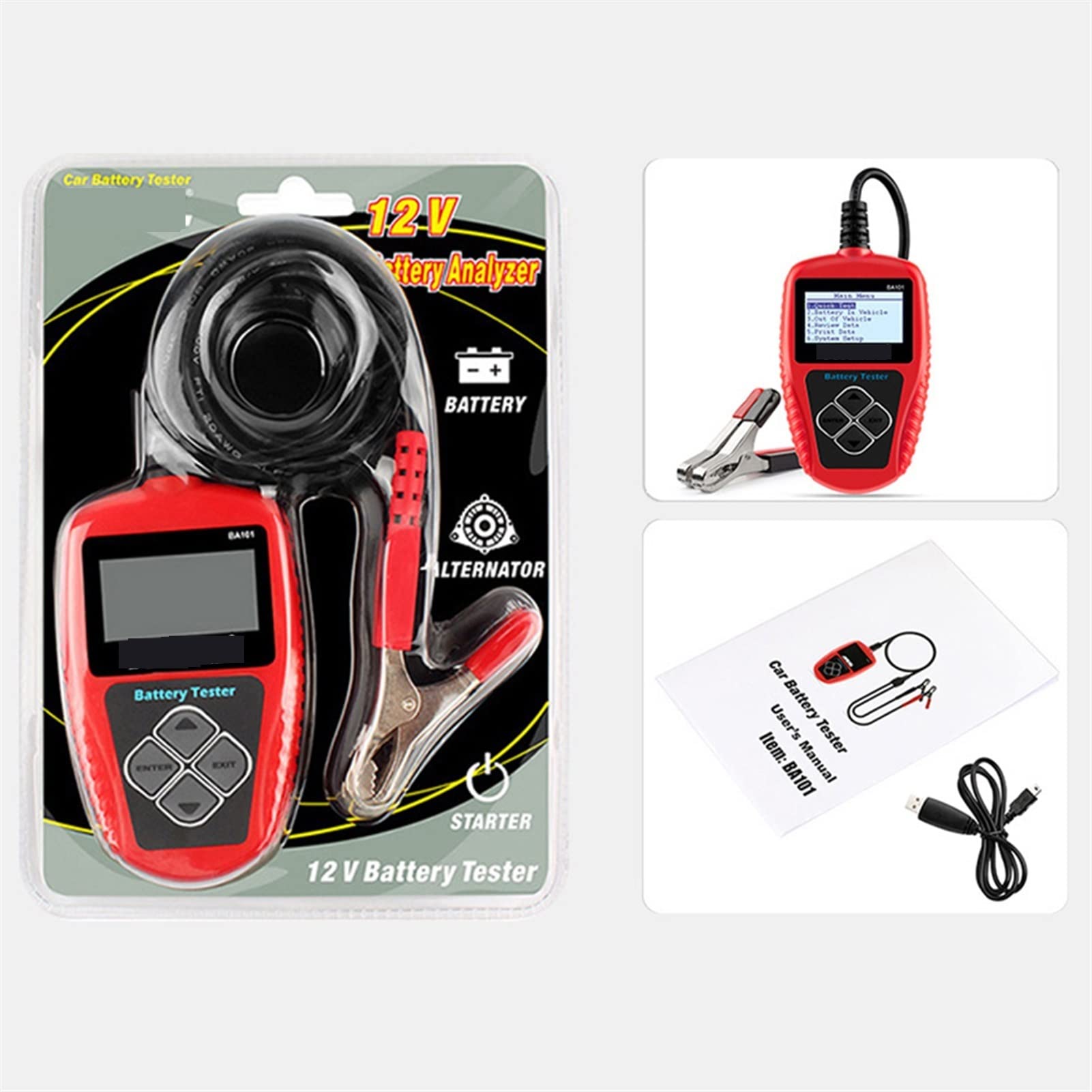 Comprobador de baterias de coche Ba101 12v Herramienta de cargador de la batería de la batería del automóvil automático 100-200 0cca Herramienta de motocicletas de automóviles for cargar sistemas de i