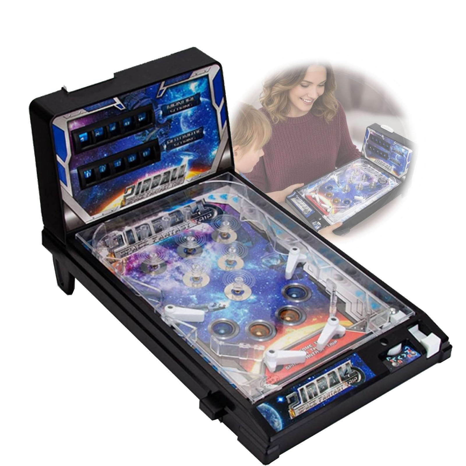 Mini Pinball Machine - Tabletop Arcade Spiel mit Lichtern und Geräuschen, Digitale Punkteanzeige, Perfekt für Geburtstagsfeiern und Familienspaß