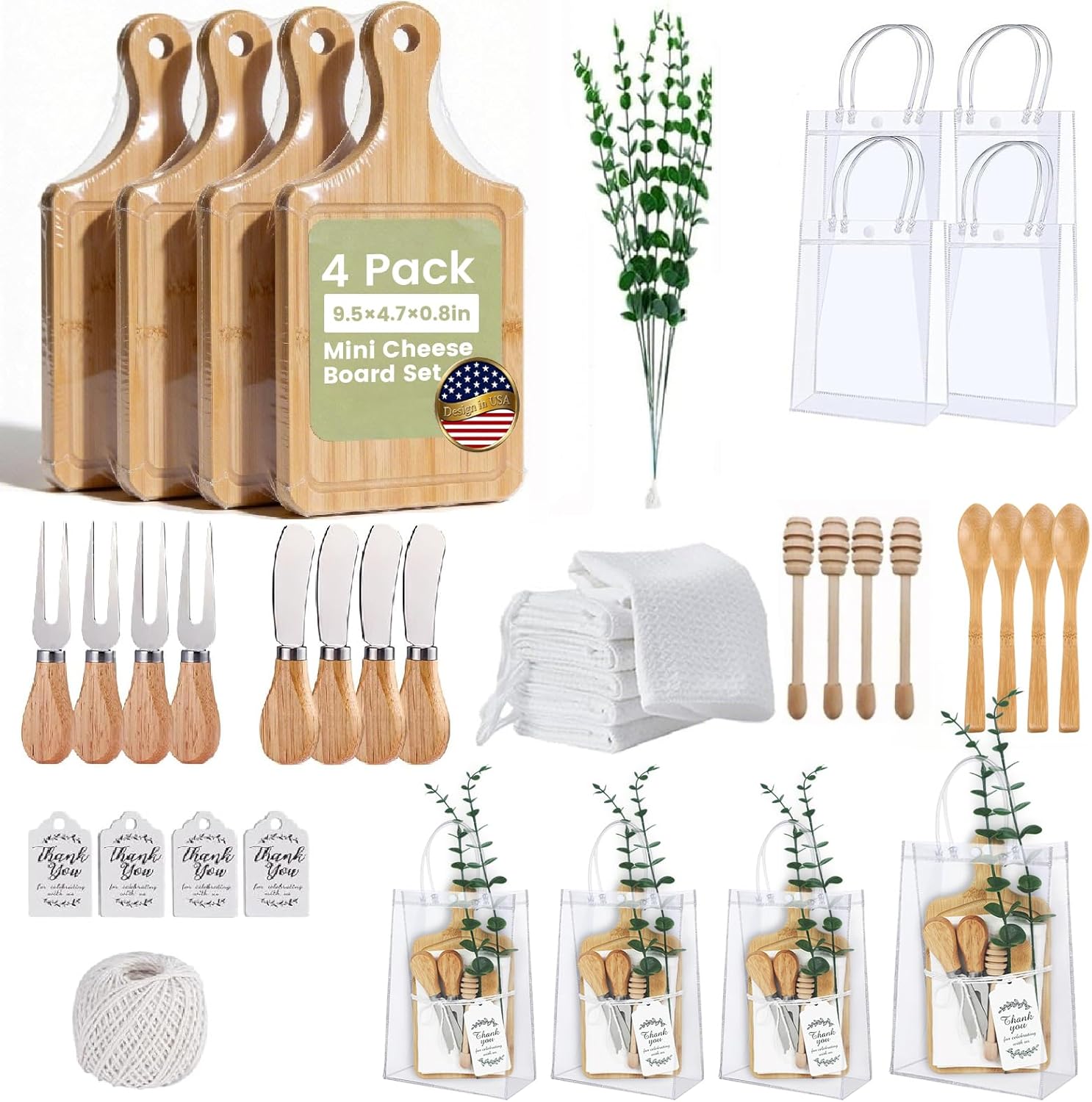 4 Sets Baby Shower Game Prizes for Winner Bamboo Mini Cheese Cutting Charcuterie Board Gift Set Bridal Shower Gifts for Guests Classy Favors (4 Sets)