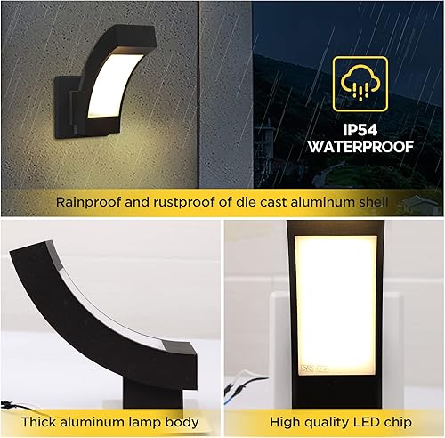 Miniatura 3 de Lustrlach Lámpara moderna para porche al aire libre, aplique de pared exterior LED negro, IP54, impermeable, lámpara de montaje en pared para casa,