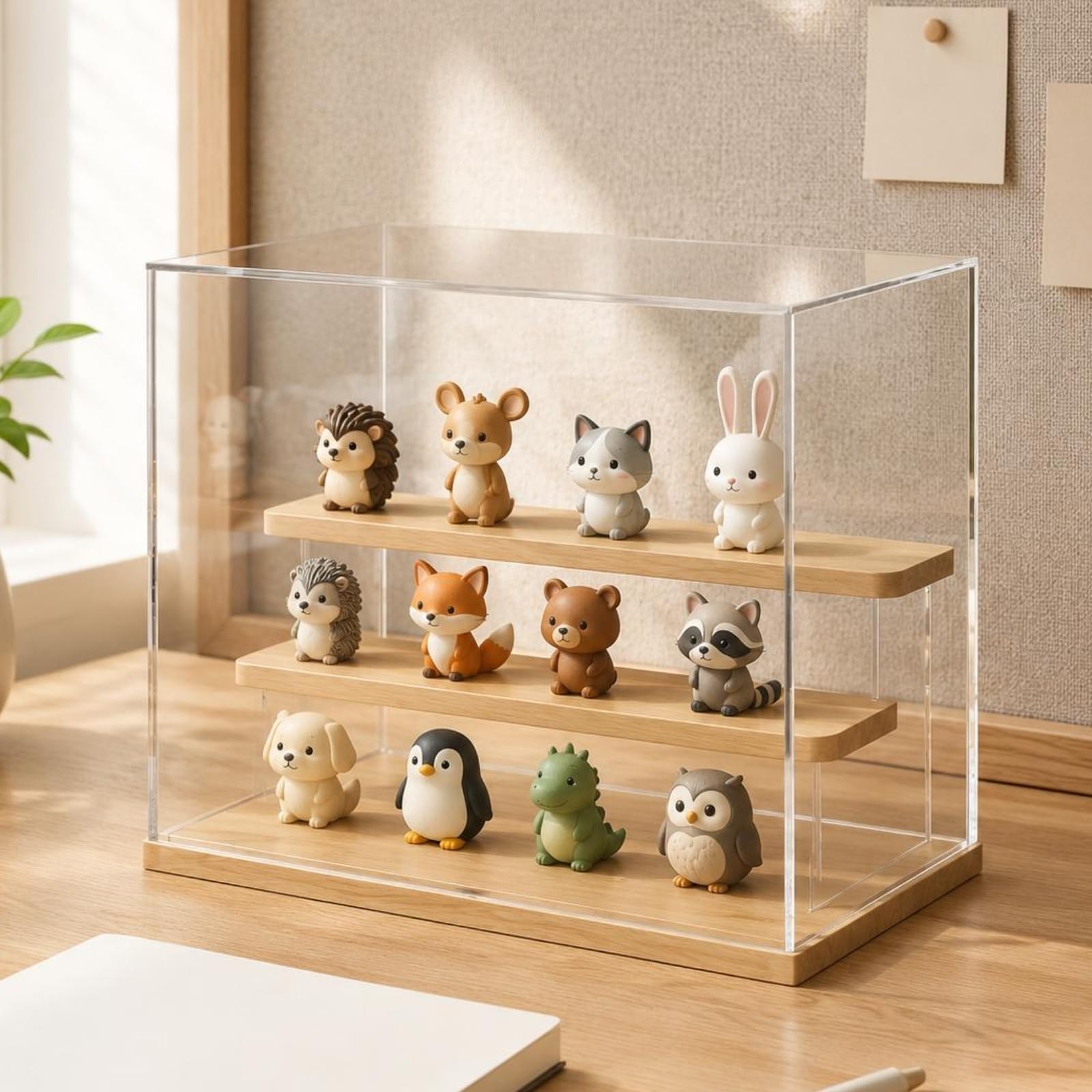Vitrina Acrílica Caja Expositora Estante Soporte con Paneles y Estructura de Madera para Protección de Objetos Adecuada , Style to 1