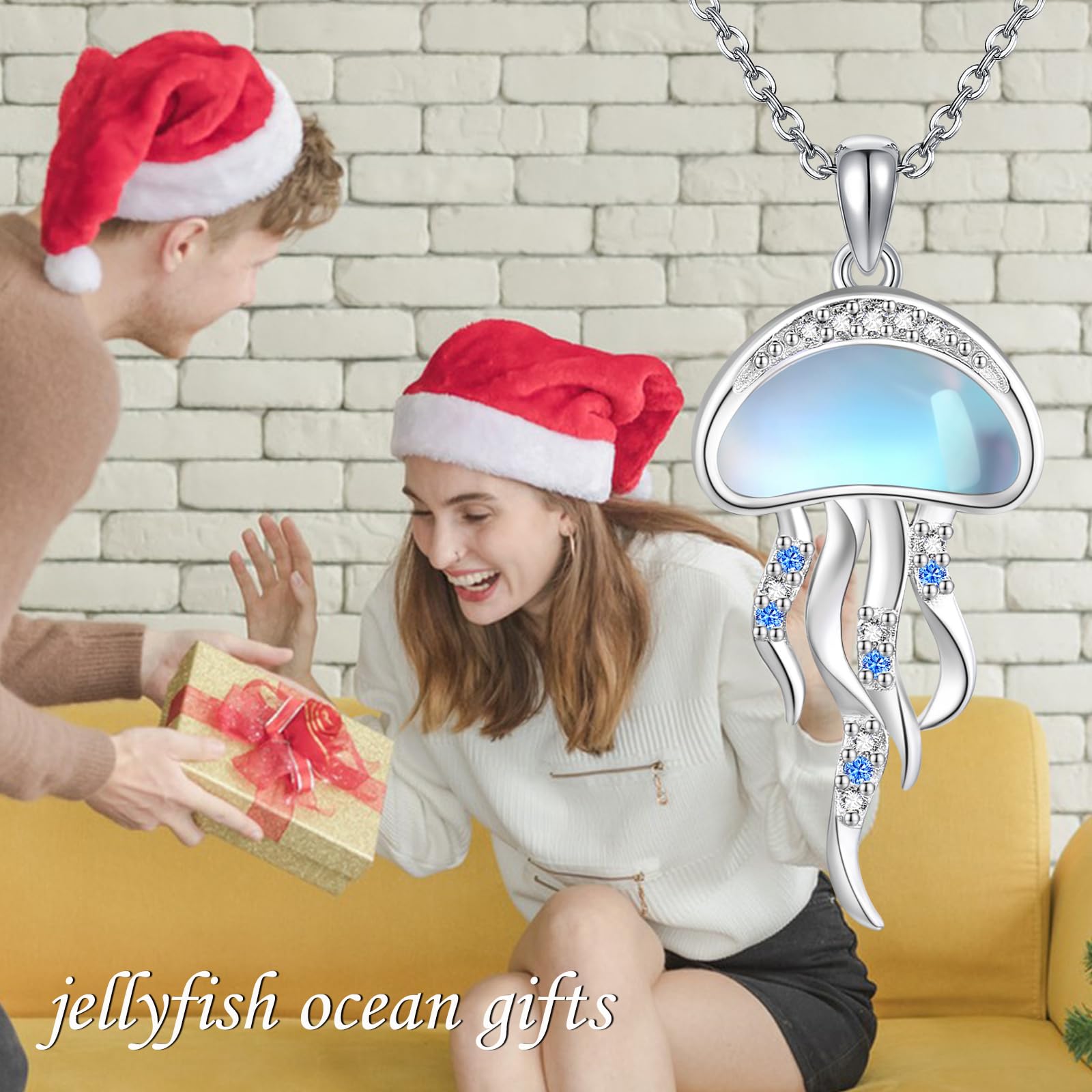 URONE Collar de medusa de plata de ley 925 con colgante de piedra lunar, collar de playa y océano, joyería de regalo para mujeres y niñas, Plata esterlina, No es una piedra preciosa