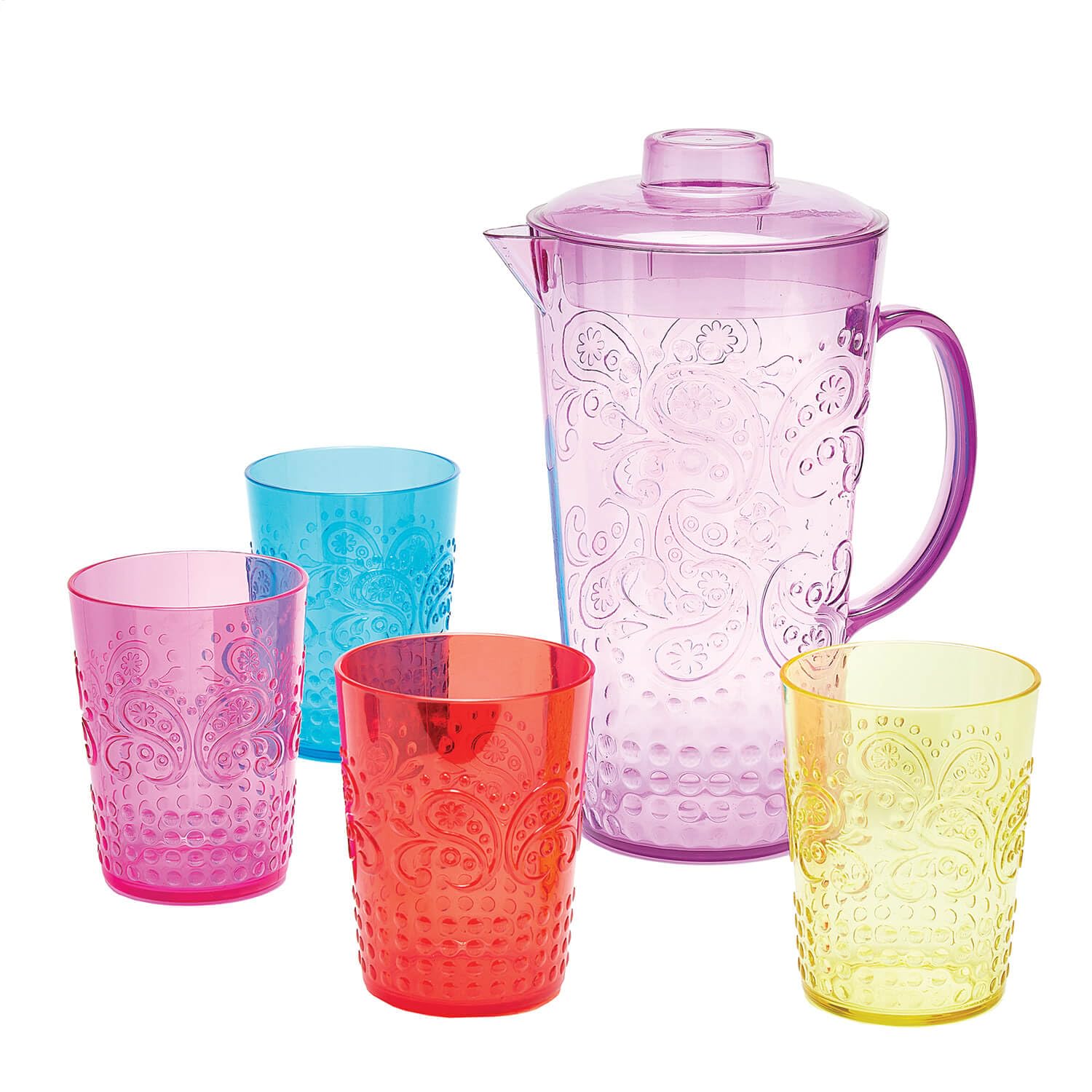 Set of 4 Shatterproof 460ml Baroque Embossed Tumblers & 2L Jug Garden Patio Summer Outdoor Dining Cocktails Fruit Juice Water