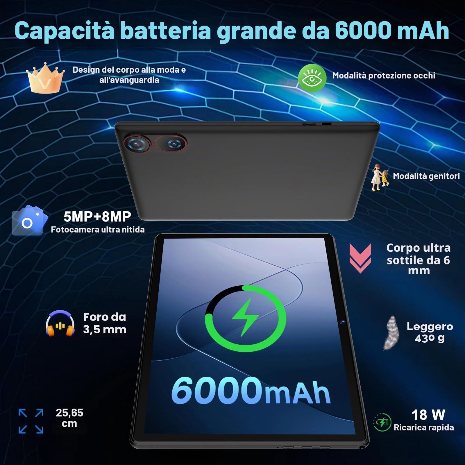 Tablet 10 Pollici Android 15 con 30 GB RAM + 2TB ROM Espansione, FHD Tablet con Tastiera e Mouse, 5G Wi-Fi, GPS, Widevine L1, Octa-Core, USB-C, BT 5.0, 6000 mAh, 8MP+5MP, Gemini AI, Nero