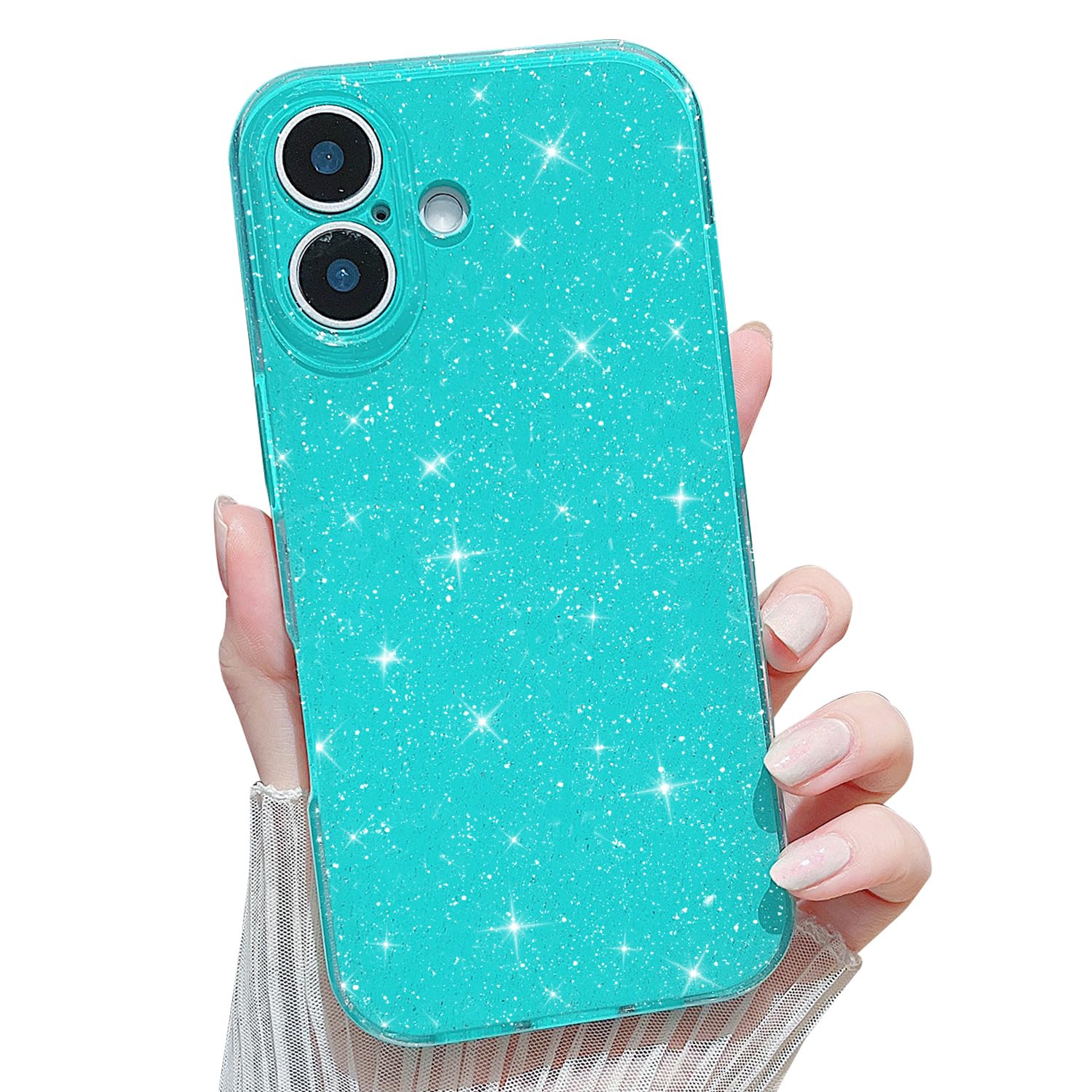 Photo 1 of Finyosee Compatible with iPhone 17 Neon Case,Cute Aesthetic Bling Glitter Thin Slim Shockproof Soft TPU Sparkly Shiny Girly Cover for Women Girl for iPhone 17 Case 6.3 inch-Mint Green
