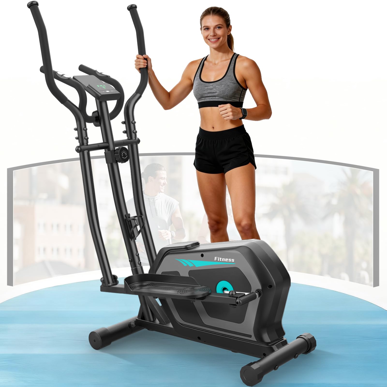 Crosstrainer für Zuhause,3-in-1 Magnetisch Ellipsentrainer mit 16 stufiger Widerstand,LCD Monitor, Wasserflaschen-und Gerätehalter, 6KG Schwungrad,Belastbar Bis 287LBS