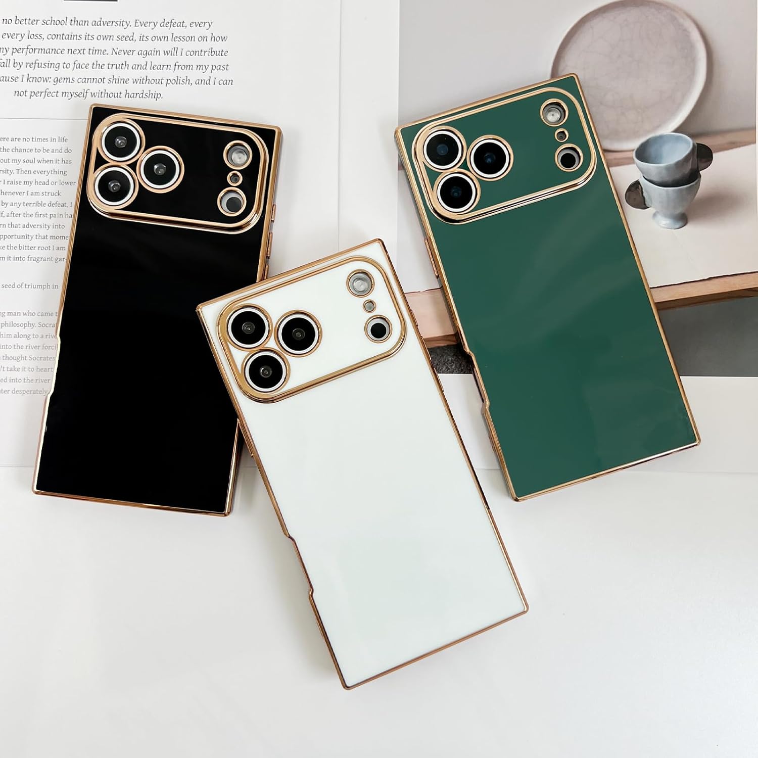 SAKUULO Case for iPhone 17 Pro Max Luxury Plating Gold Case for Women Girls Soft TPU Shockproof Raised Full Camera Protection Electroplate Bumper Cover for iPhone 17 Pro Max 6.9"- White - Image 5