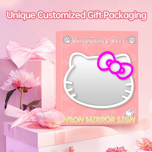 Miniatura 2 de MCJSGSP Anime Hello Kit Espejo con letreros de neón para vestuario, sala de estar, decoración de dormitorio de niña, espejo acrílico con regulable