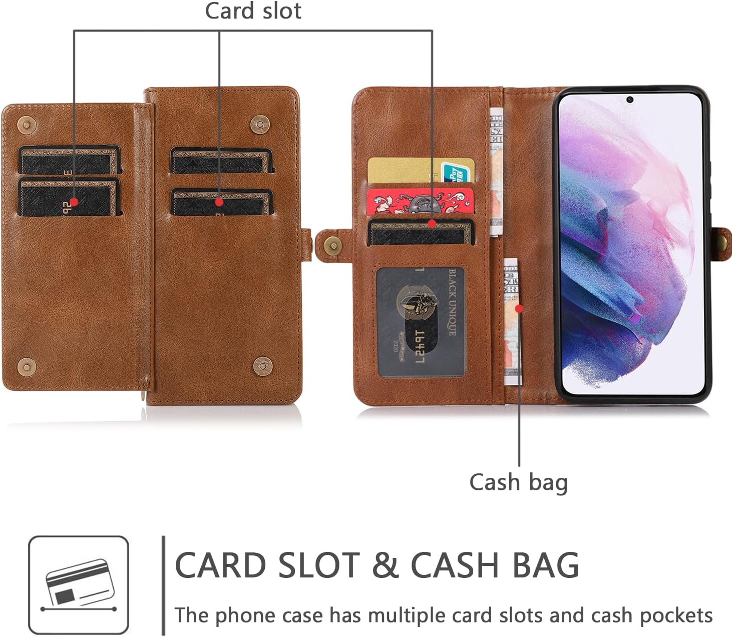 Asuwish Phone Case for Samsung Galaxy S22 Plus S22+ 5G Wallet Detachable Cover with Tempered Glass Screen Protector and Flip Card Holder Cell Accessories S22+5G S22plus 22S + S 22 22+ Women Men Brown image 4