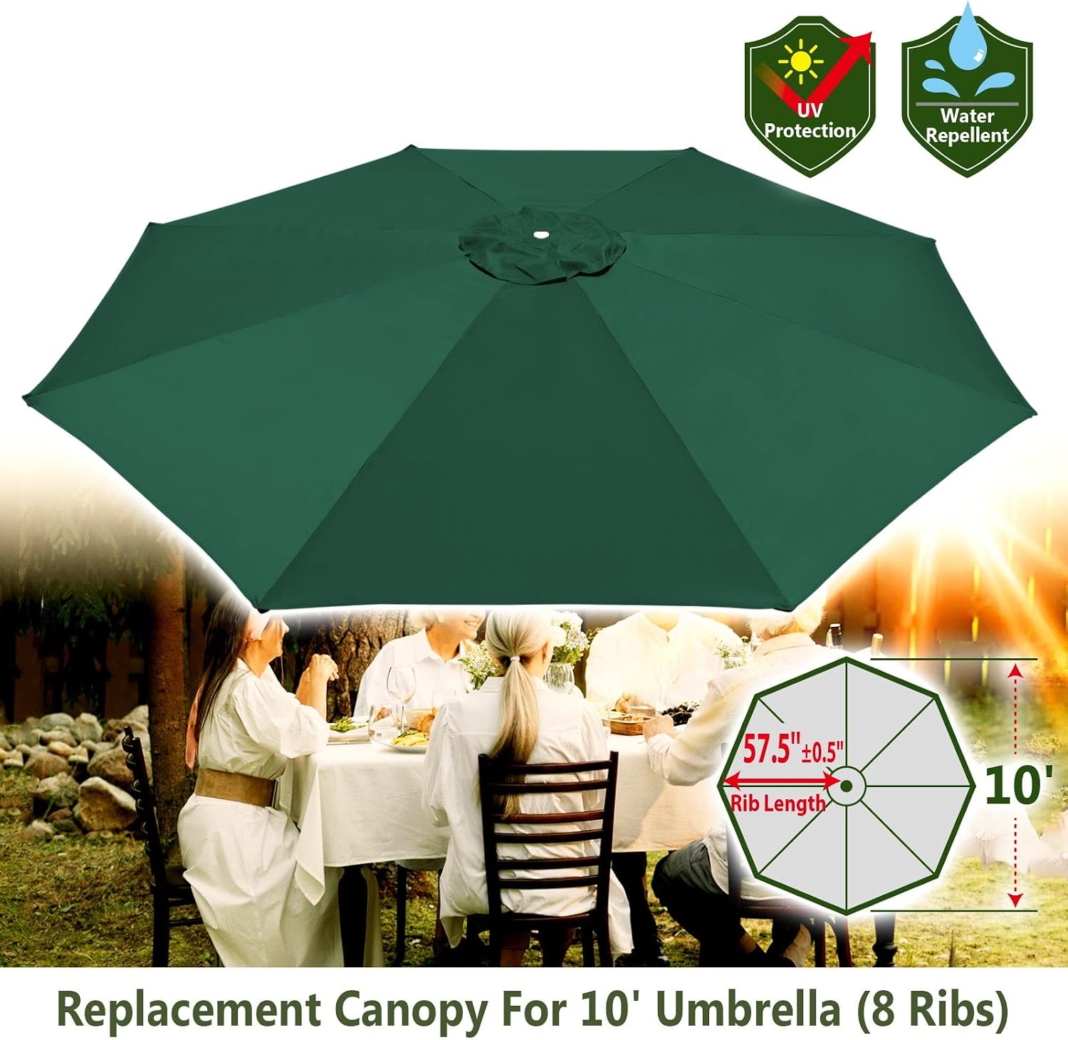 BenefitUSA Replacement Canopy Cover for 10' Cantilever Patio Umbrella Offest Parasol Top Cover (Green)