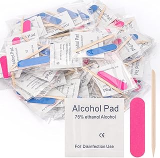 48 Sets Disposable Manicure Kit 3-Piece Mini Nail Files Set Includes Nail File 100/180 Grit, Wood Stick, Nail Polish Remover Pads for Nails Design, Stamping Polish Manicure Art Tool