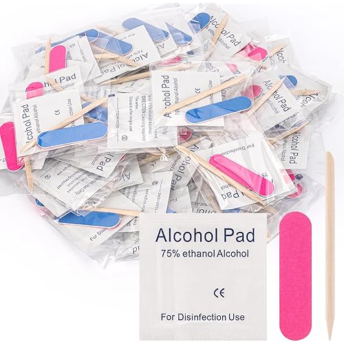 48 Sets Disposable Manicure Kit 3-Piece Mini Nail Files Set Includes Nail File 100/180 Grit, Wood Stick, Nail Polish Remover Pads for Nails Design, Stamping Polish Manicure Art Tool