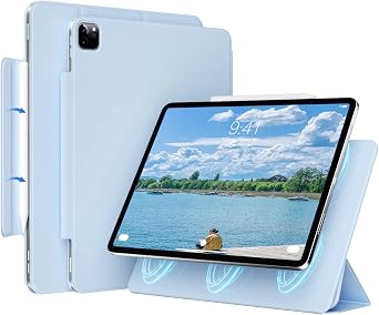 Magnetic Case for iPad Air 13 Inch M3/M2 2025/2024, iPad Pro 12.9 inch 6th/5th Generation 2022/2021 | Auto Sleep/Wake | Pencil Pro & USB-C | Non-Slip PU Leather Protective Cover Sky Blue