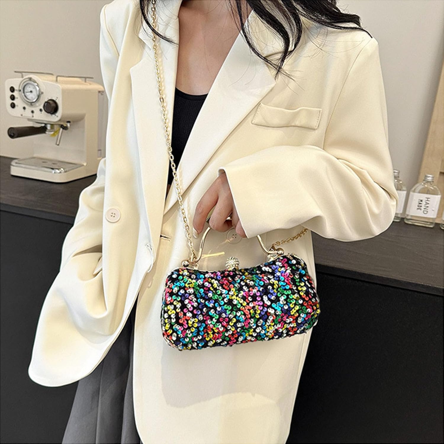 Women's Evening Handbag, Elegant Sequin Evening Bag, Top-handle Clutch, Sparkly Rhinestones Evening Crossbody Bag