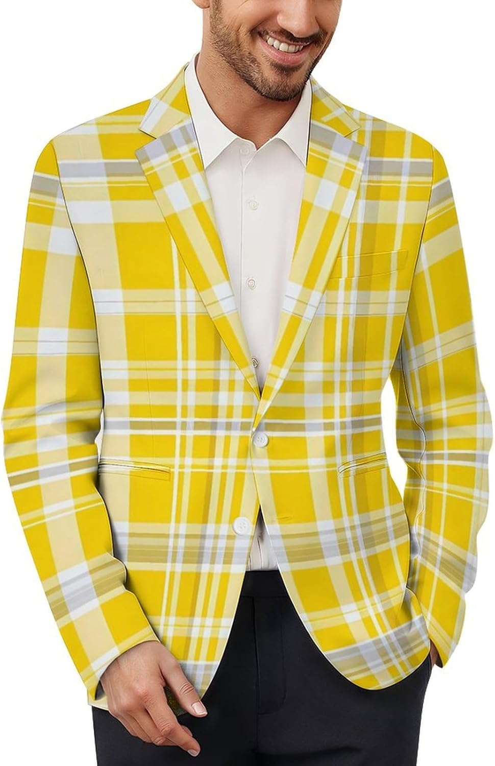 Yellow White Plaid Suit Jacket for Men Print Coat Jackets Dress Suits Party Wedding