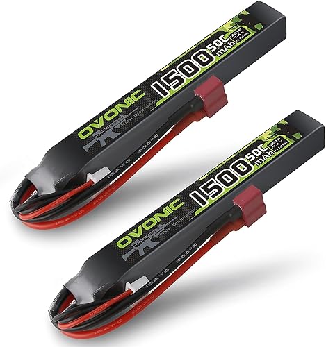 OVONIC Lipo Batería 7.4v 1500mAh 2S 50C Lipo Batería con T Plug (2 unidades)