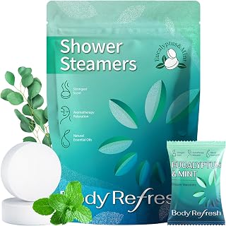 BodyRefresh Eucalyptus Mint Shower Steamers, 18-Pack Aromatherapy Bombs for Stress Relief, Sinus Soothing & Self-Care Gifts for Women Men