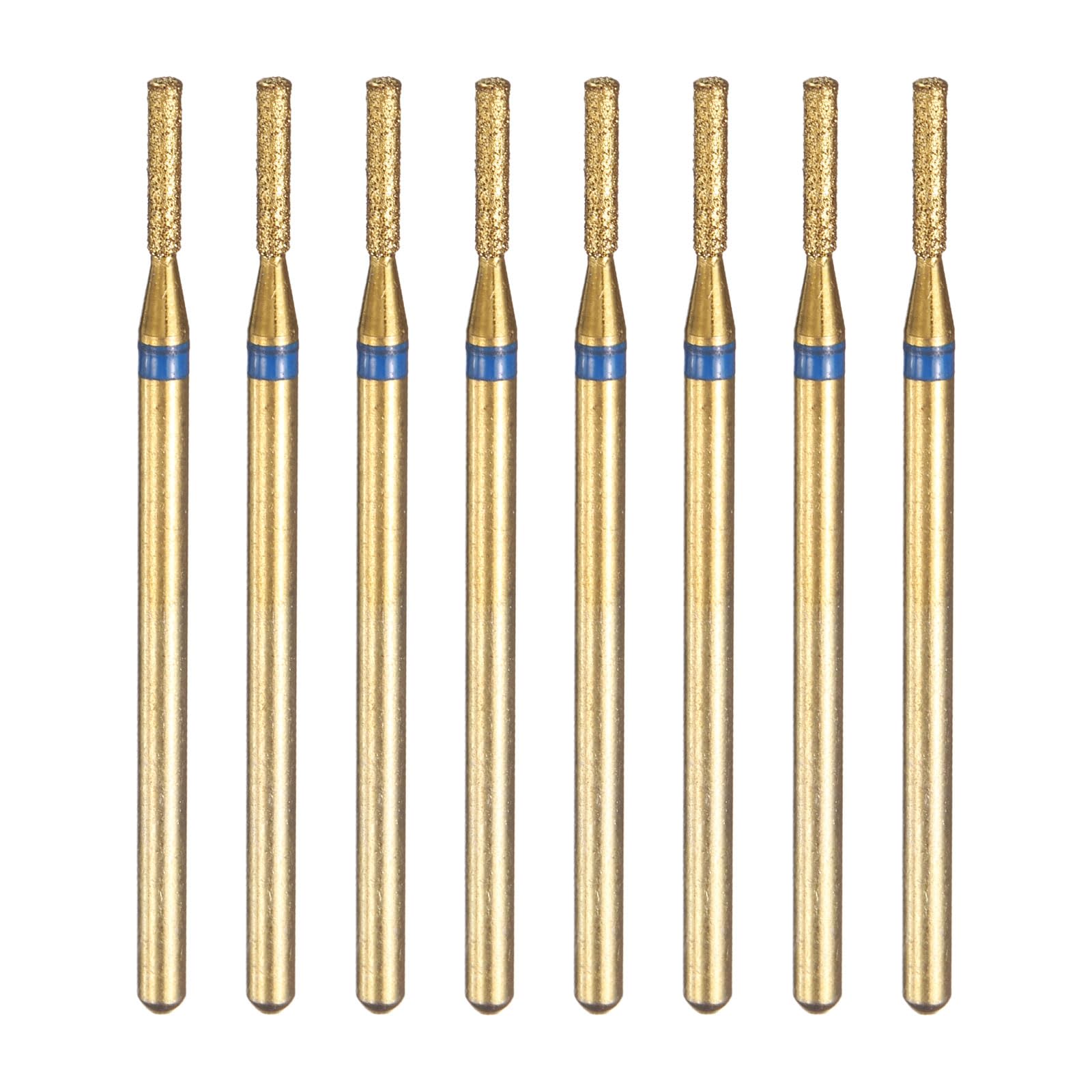 HARFINGTON 8pcs 120-140 Grits Diamond Grinding Bit 1.6mm Cylinder Head 2.35mm Shank 6mm Length Titanium Plated Stone Sanding Drill Bits Rotary Tool for Nails Grinding Polishing