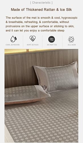 Miniatura 5 de Tapete cuadrado de enfriamiento para ropa de cama, tapete de ratán de seda de hielo, tapete plegable de seda de hielo Jacquard, color verde, tamaño