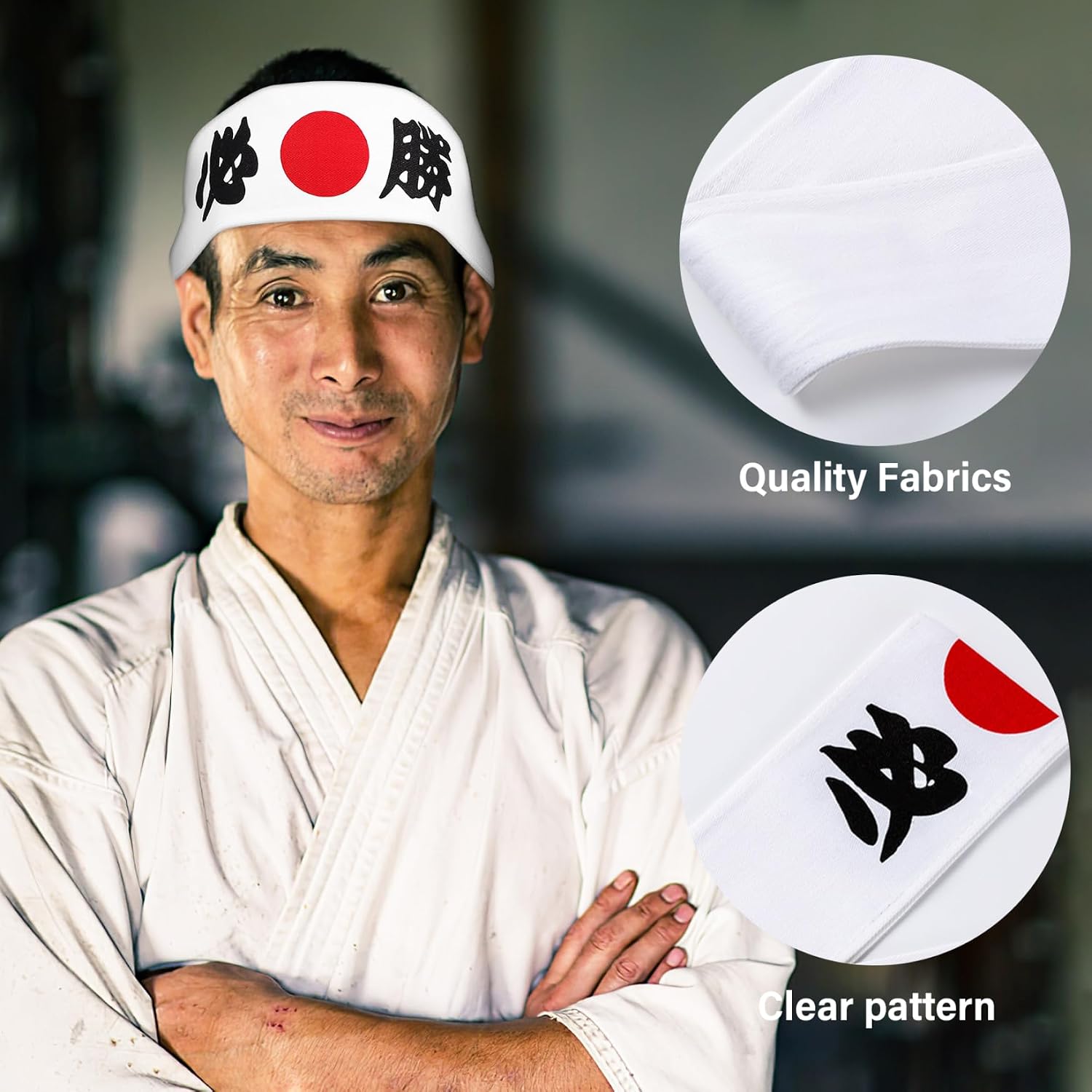 Japanese Headband, 39x2 Inch Breathable Cotton Japanese Bandana, Sushi Chef Karate Headband for Karate Sports Cooking Kitchen Supply.