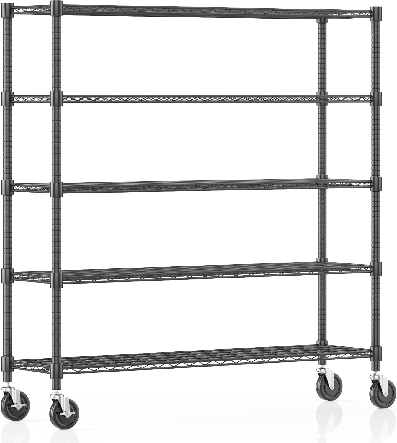 Homdox Heavy Duty Metal Shelves for Storage, 5 Tier Storage Racks and Shelving, Commercial Adjustable Wire Shelving Unit on Wheels, Garage Rack Pantry Shelves Kitchen Shelving, 18"x60"x82", Black