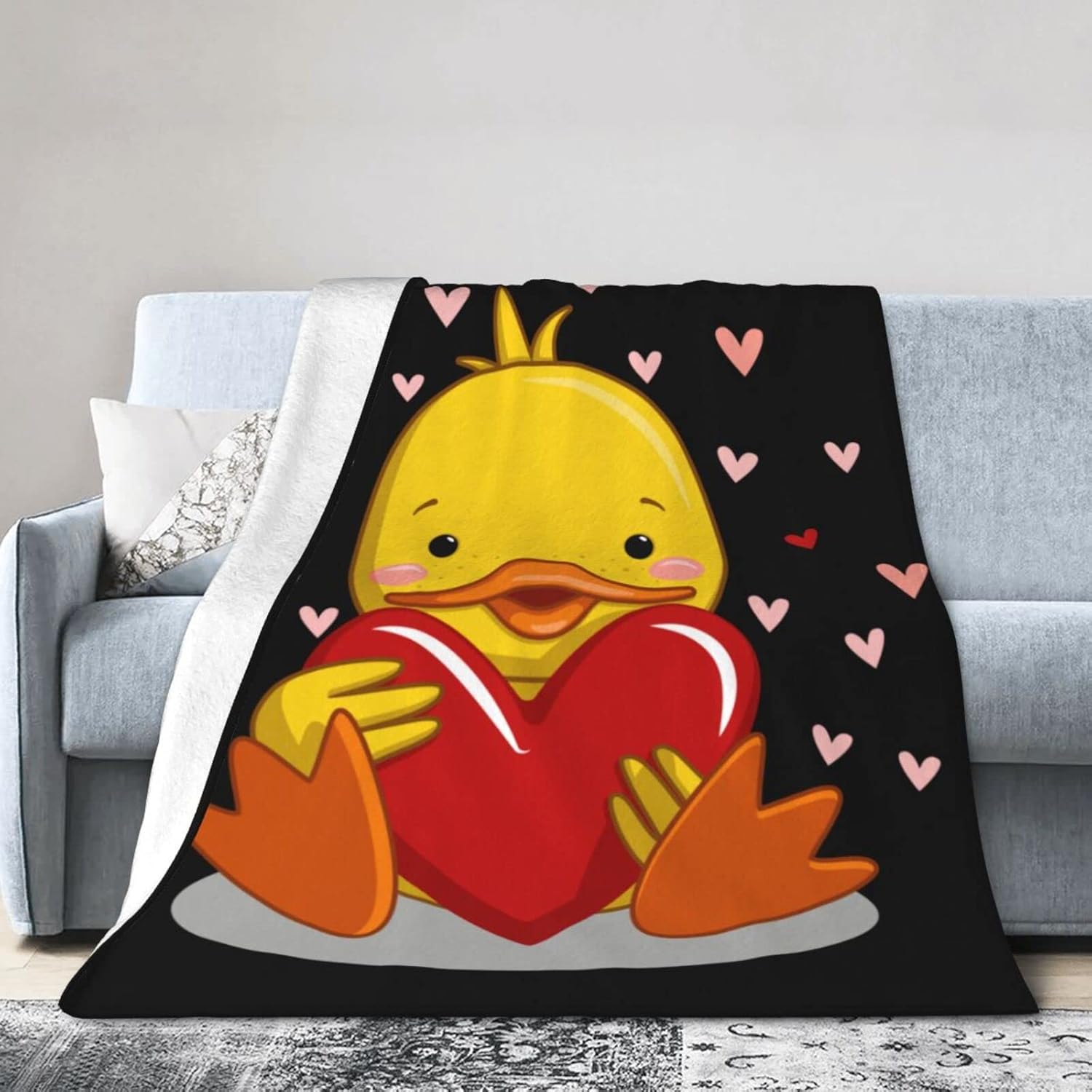 Perinsto Cute Duck with Heart Throw Blanket Ultra Soft Warm All Season Decorative Fleece Blankets for Bed Chair Car Sofa Couch Bedroom 50"X40" - Image 9