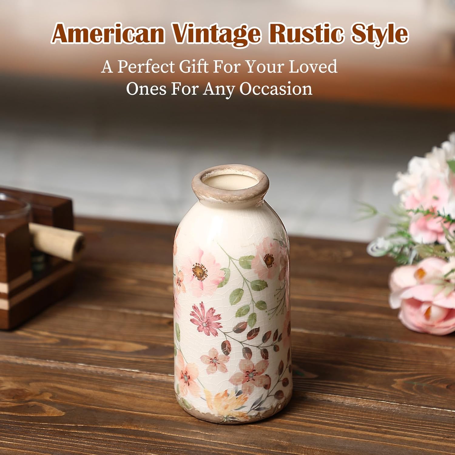 Ceramic Small Vase Rustic Farmhouse Vase Boho Vases Home Decoration for Your Kitchen Bedroom Office Bathroom& Shelf Centerpiece Table Decorative(6 Inches,Elegant) - Image 2