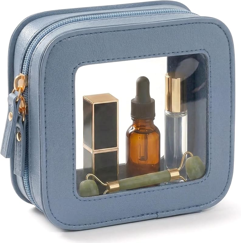 Necessaire organizadora transparente LETGO com zíper, azul, formato quadrado