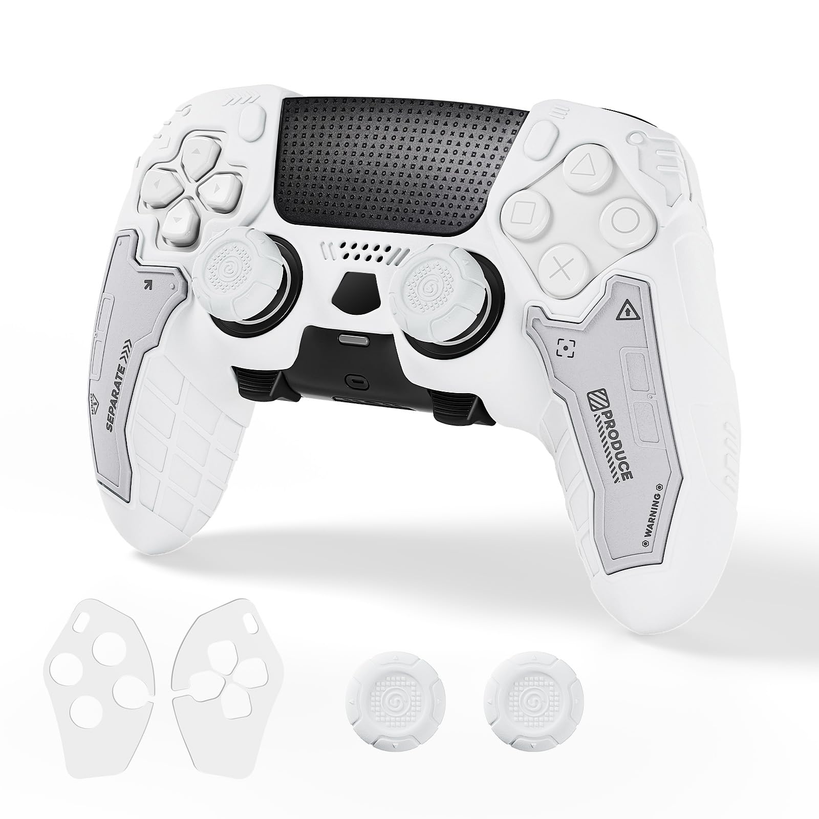 GesTac Tactical PS5 Edge Controller Skin Set, Anti-Slip Silicone Protective Cover Skin Case Compatible with PS5 Edge Wireless Controller with 2 Thumb Grip Caps - Dawn White