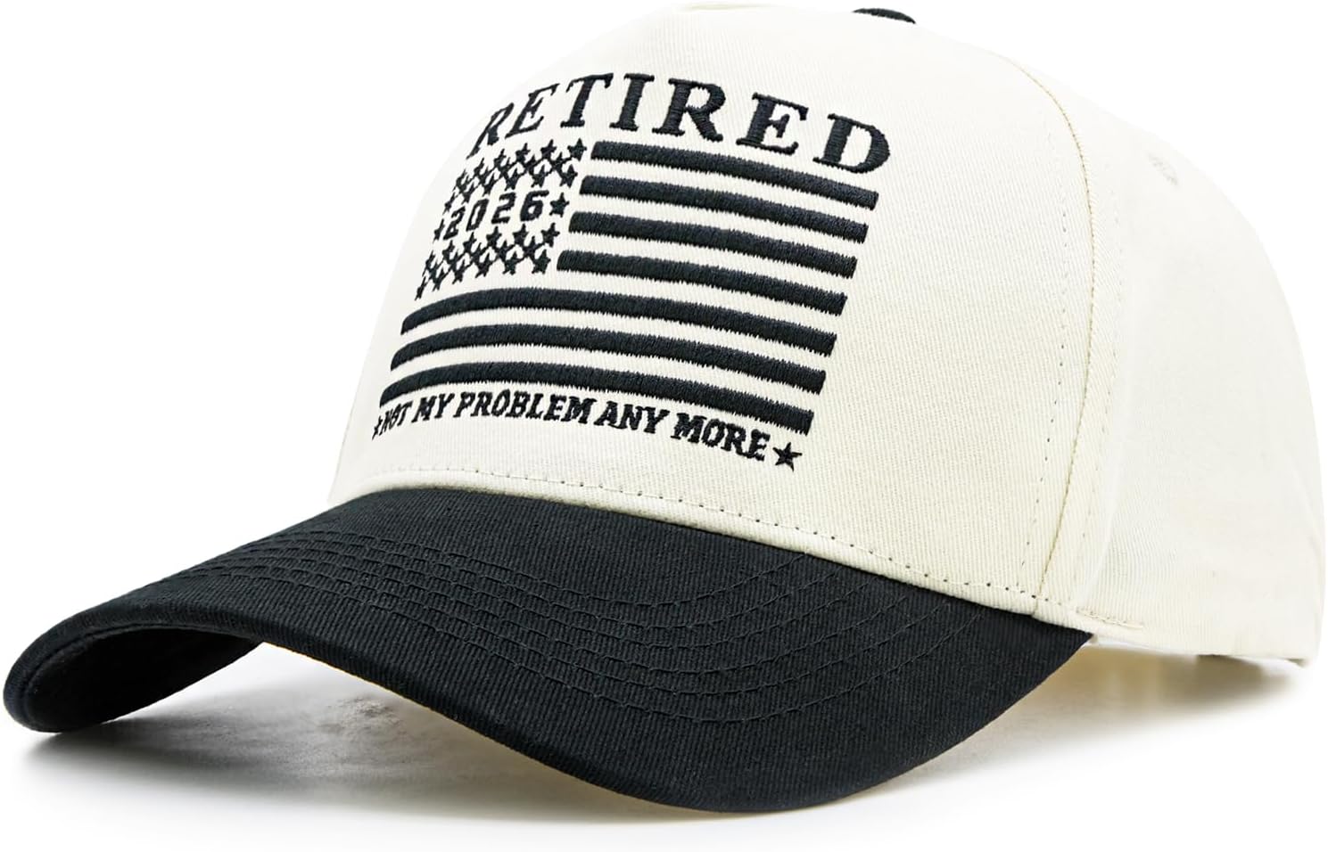 2026 Retirement Baseball Cap - Funny Not My Problem Anymore Trucker Hat with American Flag, Adjustable Unisex Gift for Retirees Beige/Black - Image 5