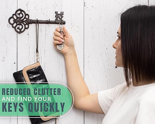 Miniatura 4 de Comfify Llavero para pared, llave de esqueleto de hierro fundido, organizador de llaves decorativo rústico para pared, 3 ganchos para llaves,