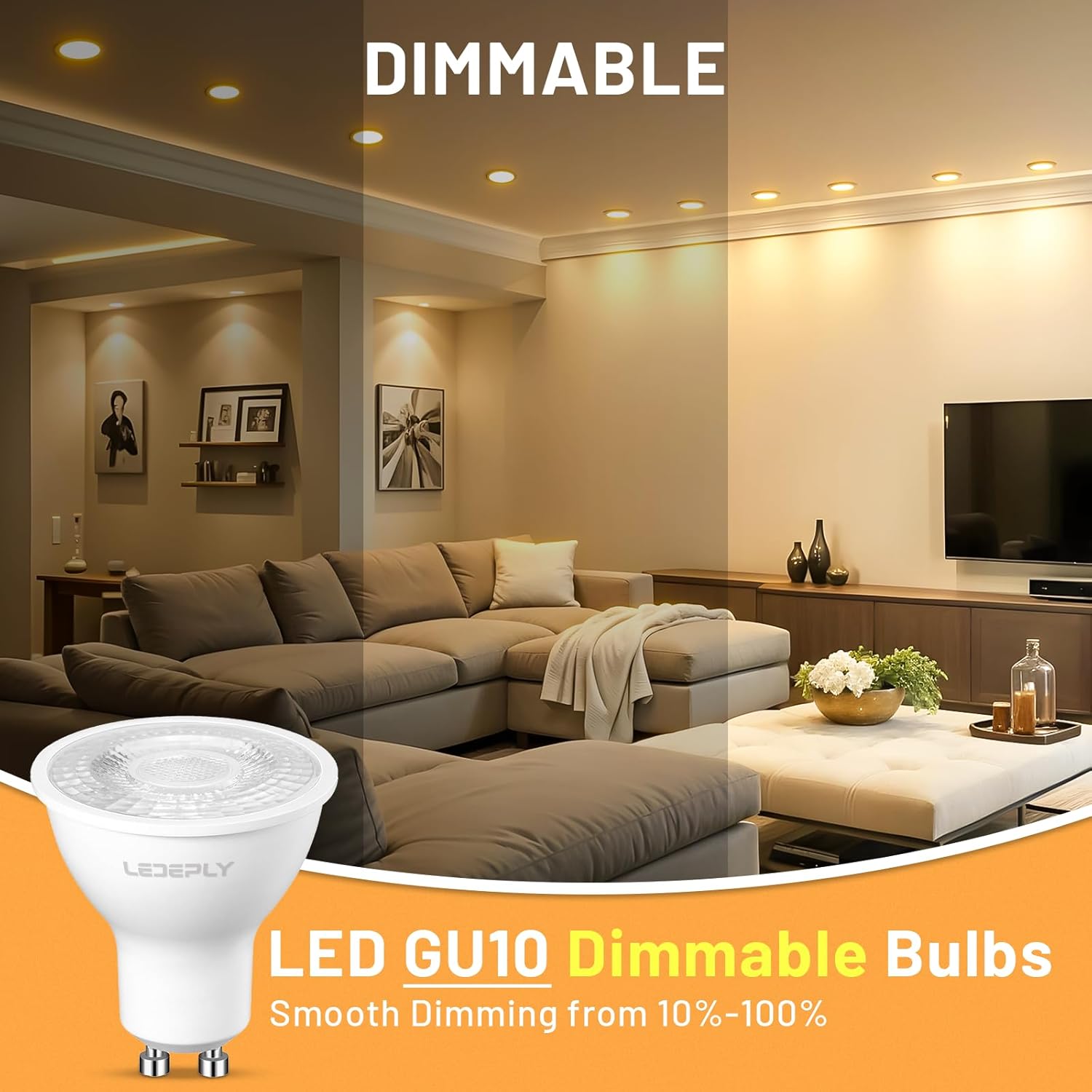 Dimmable LED GU10 Bulbs, 5W=50W, 2700K Warm White, 38 Beam Angle, 470 lm, Bulb, Spotlight for Track Lighting, Kitchen, 6 Pack