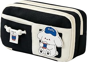 Kawaii Pencil Pouch for Girls & Boys, 10 Layer Large Capacity Aesthetic Stationery Pouch with Zipper Cute Pencil Case for School, Return Gifts for Kids, College & Ofiice Supplies (Black)