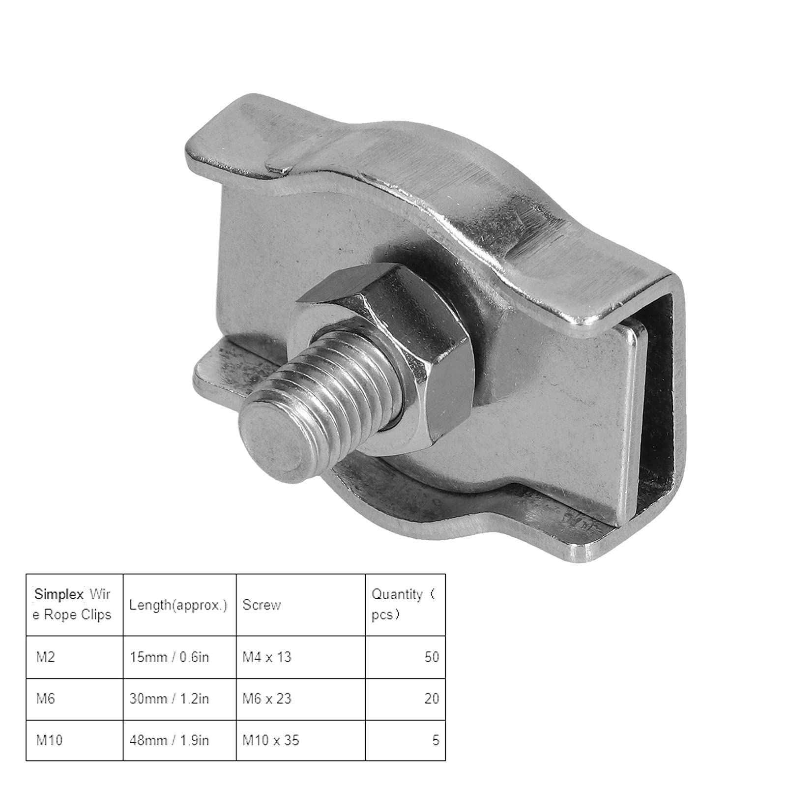 ANKROYU Wire Rope Clip, 304 Stainless Steel Cable Clamps, Wear Resistant Wire Cable Clamps, Wire Rope Clamps, Simple Grip Caliper for Wires Cables (5pcs M10)