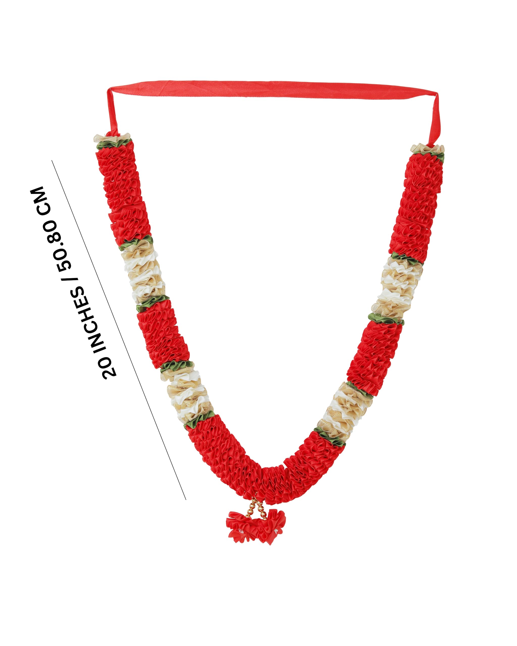 Grande ghirlanda di fiori artificiali rossi e gialli con rose, Haar Mala per idolo, Mala per Dio, Pooja Sringar articoli ornamento per decorazione multiuso (dimensioni: - 40,6 cm