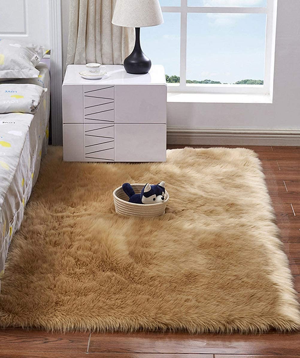 Dywan włochaty, wełniany antypoślizgowy miękki puszysty dywan podłogowy pluszowe wygodne puszyste dywaniki do salonu sypialnia przedszkole (Camel 3.3x6 feet (100x180 cm))